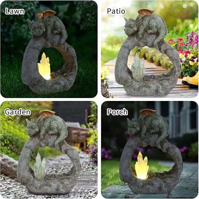 Solar Powered Dragon Statue ，Garden Decor with Crystal LED Lights Handmade Waterproof Resin Dinosaur Outdoor Patio Lawn Sculpture Perfect Christmas (Crystal Dragon) by GreenHaven Gardens