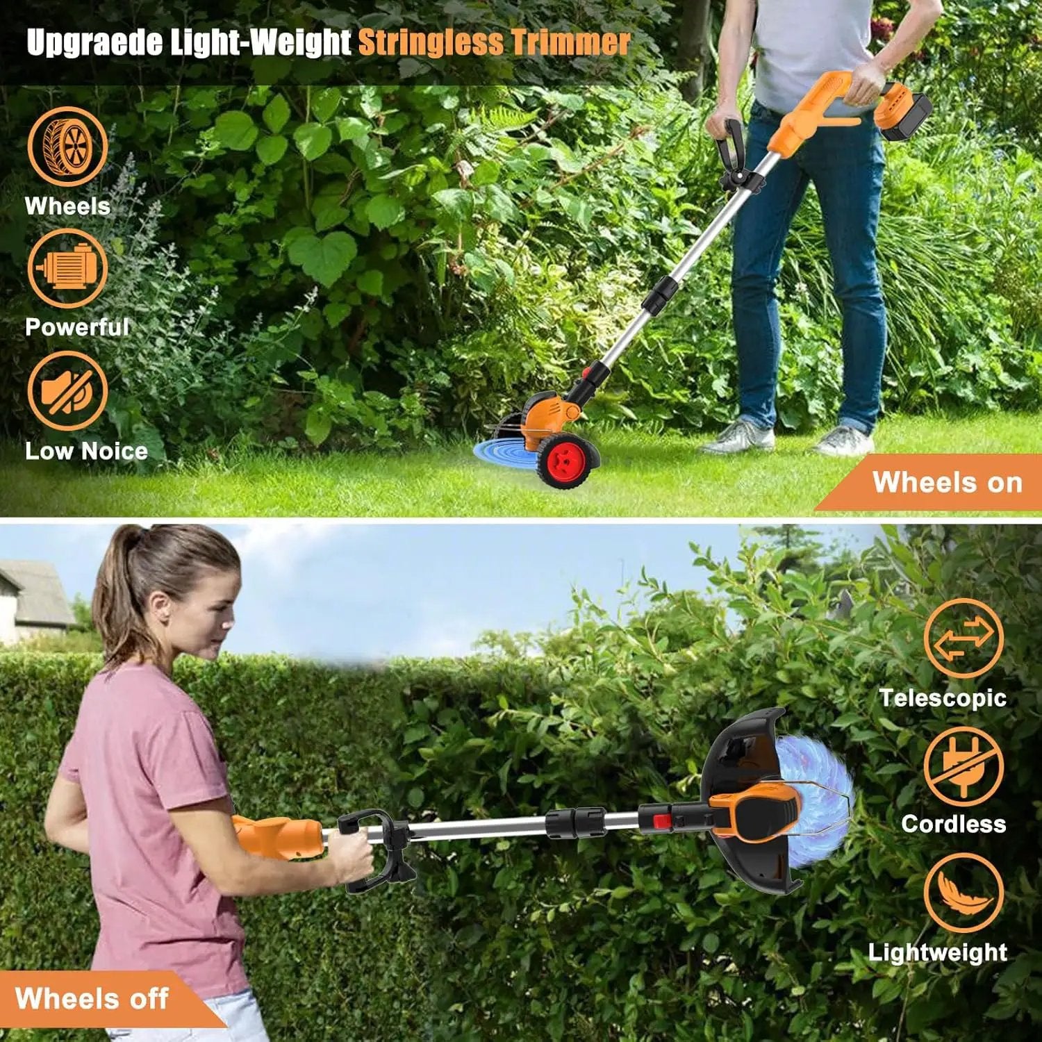 Cordless Weed Wacker Electric Eater Battery Powered, 21v Lightweight Weed Trimmer With 2 4.0Ah Battery Operated & Charger & Wheels & Shears, 3 In1 Grass Trimmer/Brush Cutter/Edger for Yard Garden Lawn by GreenHaven Gardens