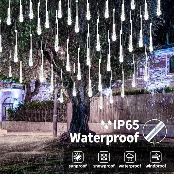 Solar Meteor Shower Lights,Solar Christmas Lights Outdoor Waterproof,16 Tubes 384 LEDs (Equivalent to 2 Sets of 8-Tube) Icicle String Light,LED Rain Drop Light for Tree Garden Decoration (Cool White) by GreenHaven Gardens