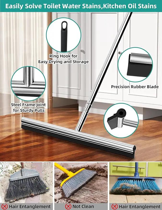 Floor Squeegee Scrubber 59" Long Stainless Steel Handle with 10" Wide Silicon Rubber Blade for Floor Washing and Drying Shower Glass, Garage, Windows, Marble, Wood Surfaces by GreenHaven Gardens