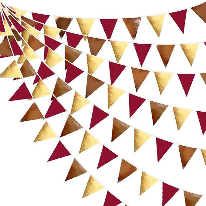 Fall Party Decorations Maroon Gold Brown Metallic Fabric Triangle Pennant Banner Burgundy Flag Bunting Garland for Autumn Thanksgiving Wedding Birthday Bridal Shower Engagement Graduation Garnet Party by GreenHaven Gardens