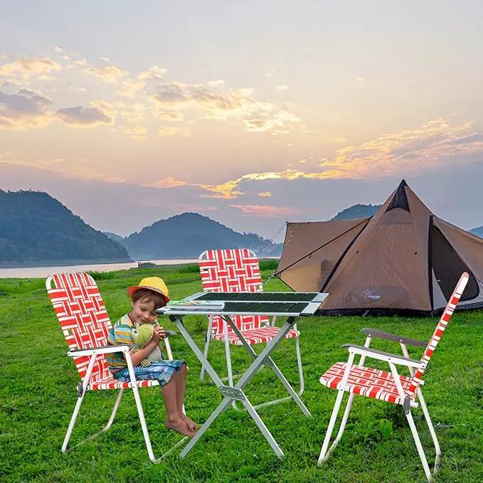 VINGLI Patio Lawn Webbed Folding Chairs Set of 2, Outdoor Beach Chair Portable Dining Chair for Yard, Garden (Red, Classic) by GreenHaven Gardens