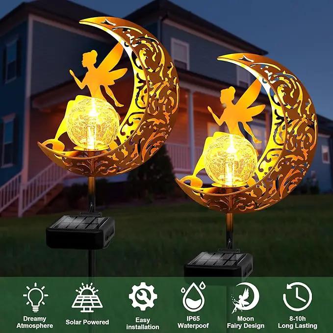 Garden Solar Lights Outdoor Decorative, Moon & Fairy Solar Stake Crackle Glass Globe, Gardening Gifts for Women, Garden Stake Lights Waterproof for Walkway, Yard, Lawn, Patio (Warm White) by GreenHaven Gardens