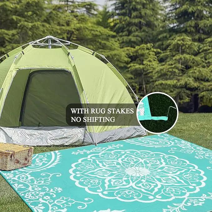 Pauwer Waterproof Outdoor Rug 6x9, Reversible Plastic Straw Patio Camping Rug, Indoor Outdoor RV Mat Carpet for Deck, Camper, Porch, Balcony, Backyard, Picnic, Boho Light Blue by GreenHaven Gardens