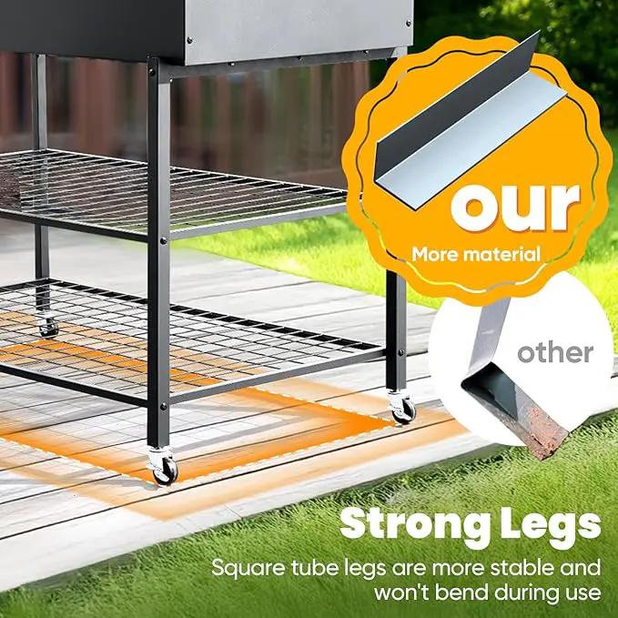 KING BIRD Raised Garden Bed with Legs & Double-Layer Storage Shelf, Galvanized Elevated Planter Box with Lockable Wheels for Backyard, Patio, Balcony, 400lb Capacity, Black, 48x24x38 in by GreenHaven Gardens