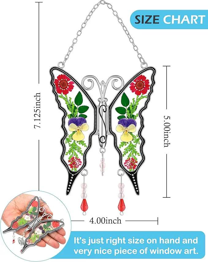 KY&BOSAM Butterfly Suncatcher DIY Gifts for Mom Ornament for Window Pressed Flower Between Wings Glass Metal Engraved No Charm Gifts for Mom Mother's Day Valentine's Birthday Thanksgiving Christmas by GreenHaven Gardens