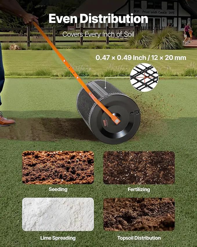 VEVOR Compost Spreader, 24 in Wide Peat Moss Spreader with T Shaped Handle, 3 Heights Adjustable, Powder-Coated Steel Garden Peat Moss Roller, Heavy Duty Grass Seed Spreaders for Planting Seeding by GreenHaven Gardens
