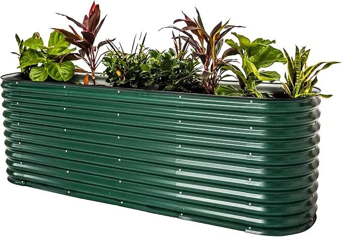 Vego Garden 32" Extra Tall Oval Metal Raised Garden Bed Kit - 9 in 1 Modular Planter Box for Vegetables, Flowers, Fruits - British Green by GreenHaven Gardens