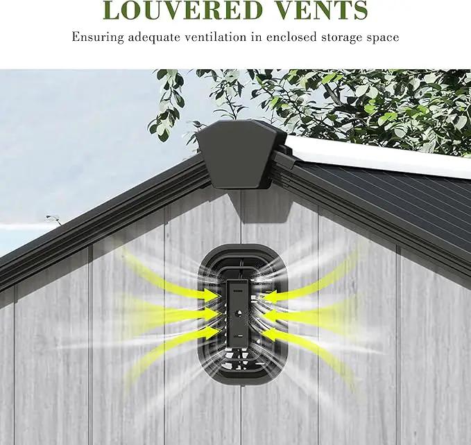 Domi 8x6FT Outdoor Resin Storage Shed with Transparent Windows & Louvered Vents, Plastic Tool Shed with Double Lockable Doors & Gable Roof, Outside Garden Shed for Backyard, Patio, Lawn, Grey by GreenHaven Gardens