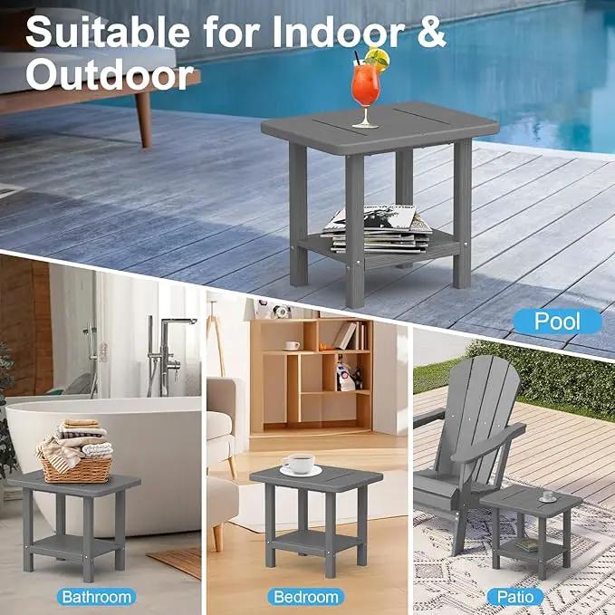 Outdoor Side Table - 2-Tier Storage All Weather Outdoor End Table for Patio - HDPE Morden Easy Maintenance Adirondack Side Table for Pool Porch Balcony Garden Lawn Backyard Outside Indoor by GreenHaven Gardens
