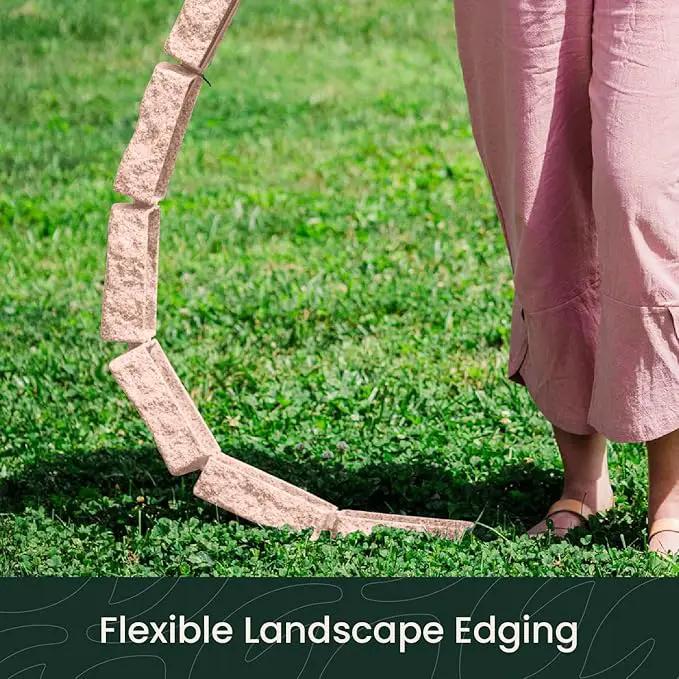 Beuta Landscape Edging | Garden Edging Border | Faux Stone Bricks for Lawn edging, Flower beds, Pathways & Yard Edging– 10 Packs | Each Section Has 6 Bricks 48"L x 4"W x 2.25"H | 30 Spikes |Sandstone by GreenHaven Gardens