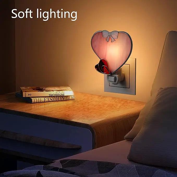 KY&BOSAM Plug in Pink Heart Night Light Stained Glass Nightlight Decorative Wall Night lights with On/Off Switch Come with 7 Watt Bulb Mother`s Christmas Valentine`s Holiday Spring & Winter Home Decor by GreenHaven Gardens