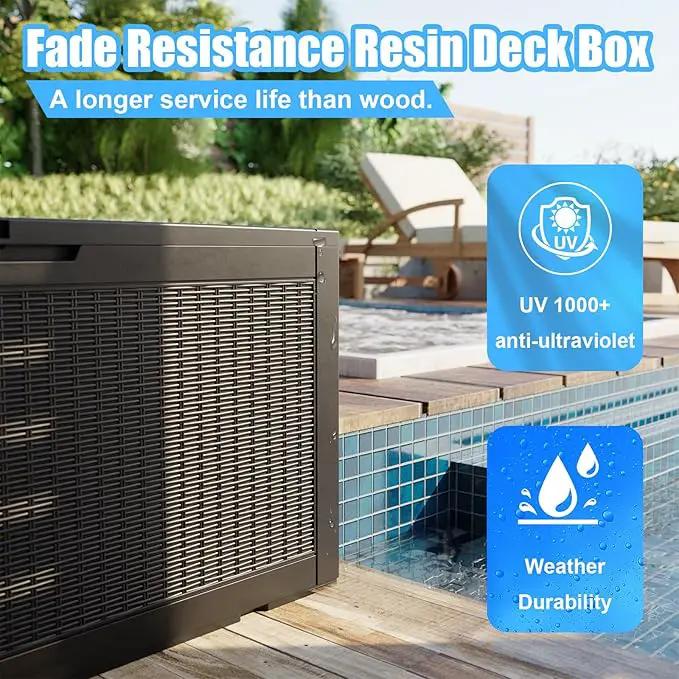 100 Gallon Deck Box,Resin Outdoor Storage Box with Lockable for Patio Furniture, Pool Accessories, Garden Tools Waterproof Outside Storage Box, Black by GreenHaven Gardens