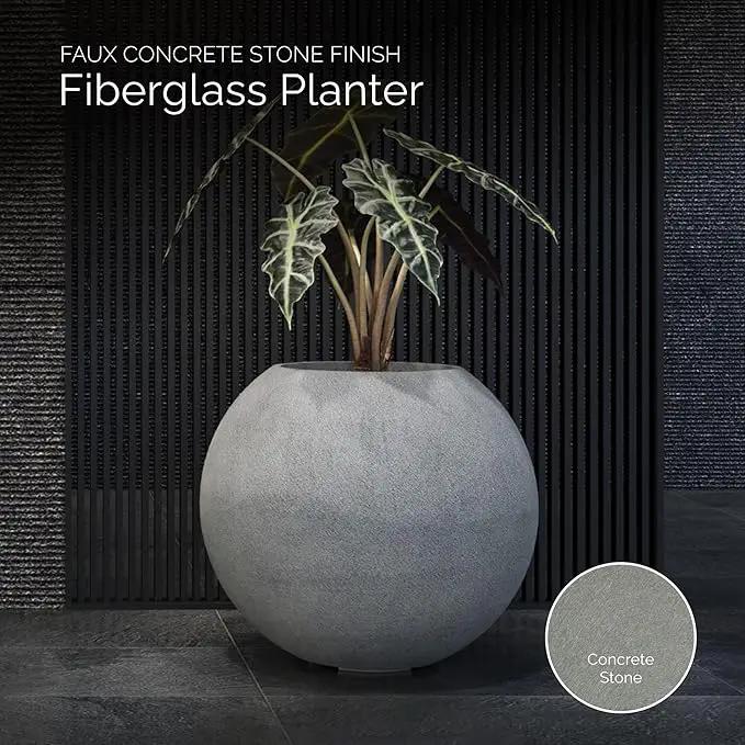 Orbo Globe Sphere Planter - 29.5 in x 29.5 in x 26.2 in - Concrete Stone