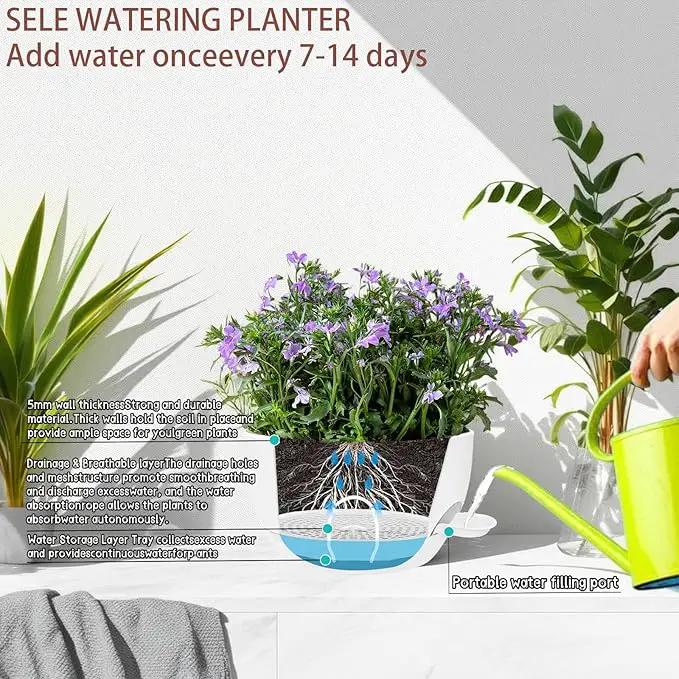 2 Pack 12 Inch Large Hanging Planters with Chains Self Watering White Plastic Hanging Pots for Indoor Outdoor Plants, Garden Porch Home Decor，White by GreenHaven Gardens