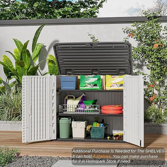 HOMSPARK Storage Shed Weather Resistance, Multi-Purpose Outdoor Storage Cabinet for Backyards and Patios, Horizontal Storage Shed for Lawnmower, Patio Accessories (Off-White, Large - 48 cu.ft) by GreenHaven Gardens