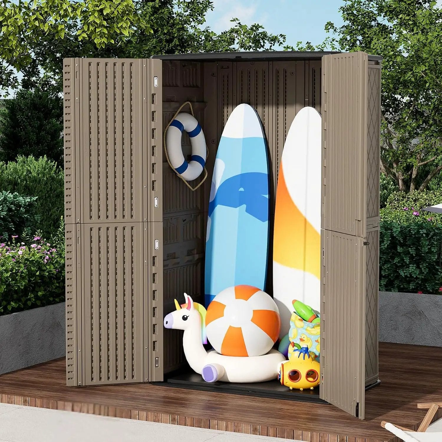 ZZM Large 67 Cu.ft Waterproof Storage Shed, Outdoor Storage Cabinet，Durable Resin Storage for Patio Furniture, Garden Tools, Pool Accessories, Mower Storage (Coffee) by GreenHaven Gardens