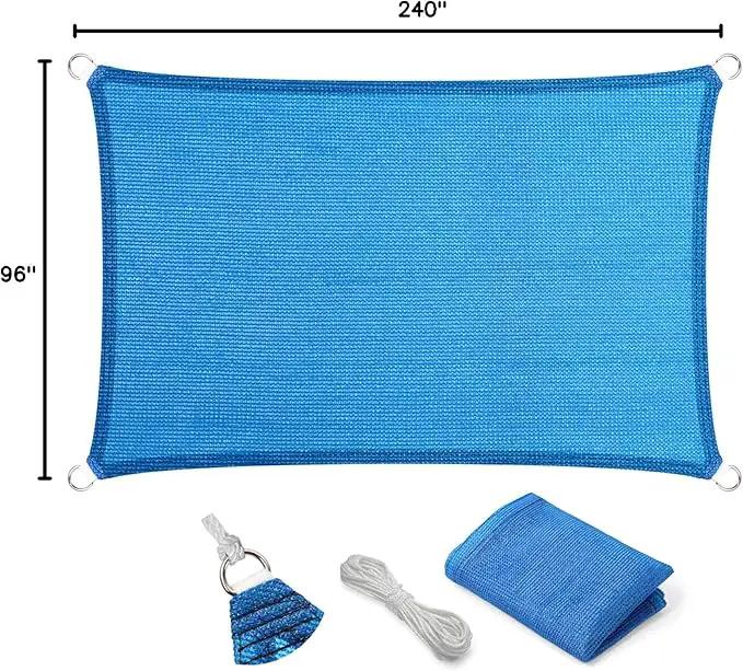 Eden's Decor Straight Flat-Edged Sun Shade Sail Rectangular 8' x 20' Blue UV-Blocking Outdoor Canopy Fabric Cloth Awning for Pergola Patio Garden Backyard Custom Size by GreenHaven Gardens