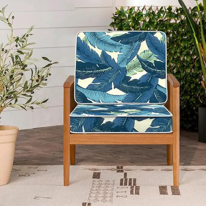 LVTXIII Patio Chair Cushions 22"x22"x3", Water-Repellent Outdoor Seat Cushions for Patio Furniture, Square Chair Pads with Ties for Home Garden Decoration, Set of 2, Swaying Palms Blue by GreenHaven Gardens