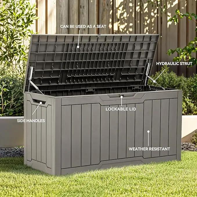 YITAHOME 80 Gallon Outdoor Storage Box, Large Water Resistant Resin Deck Box, Indoor Outdoor Lockable Storage Container for Patio, Garden, Cushions, Tools, Equipment (Taupe) by GreenHaven Gardens