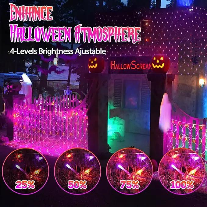 JXLEDAYY 200 LED Halloween Net Lights Outdoor Waterproof 3M*2M Mesh Lights Fairy String Lights Plug in with Timer 8 Modes for Bush Window Fence Garden Yard Roof Wall Decor-Purple and Orange by GreenHaven Gardens