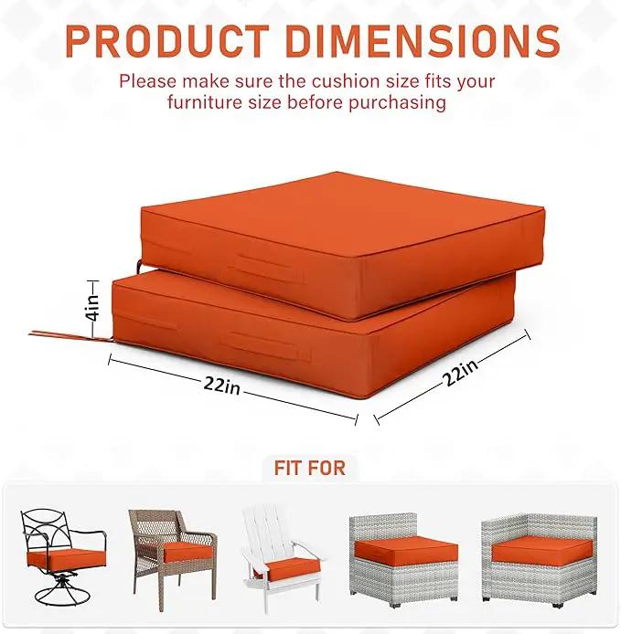 Patio Chair Cushions 22 X 22 X 4 Inch Waterproof Outdoor Seat Cushions for Patio Furniture, Outdoor Sofa Couch Pads with Ties & Handle, Set of 2, Orange by GreenHaven Gardens