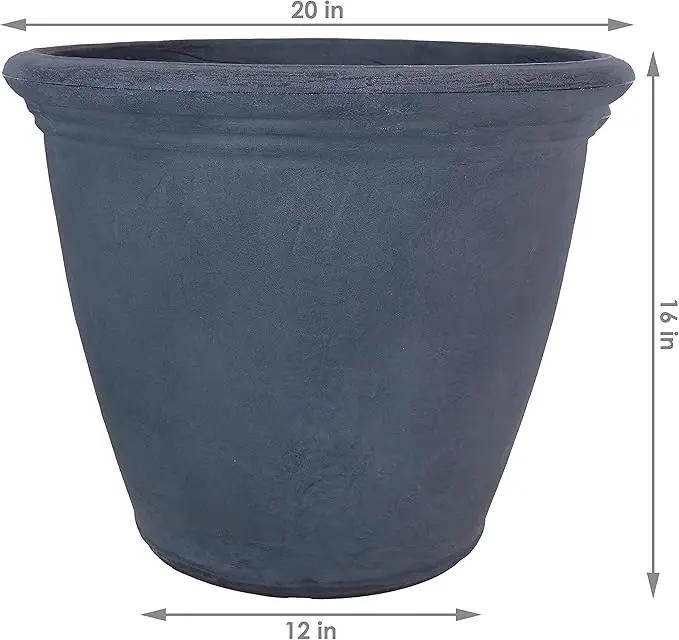 Sunnydaze 20-Inch Anjelica Large Plastic Pot for Plants - Outdoor Polyresin Round Planter with Drillable Drainage Holes - Slate by GreenHaven Gardens
