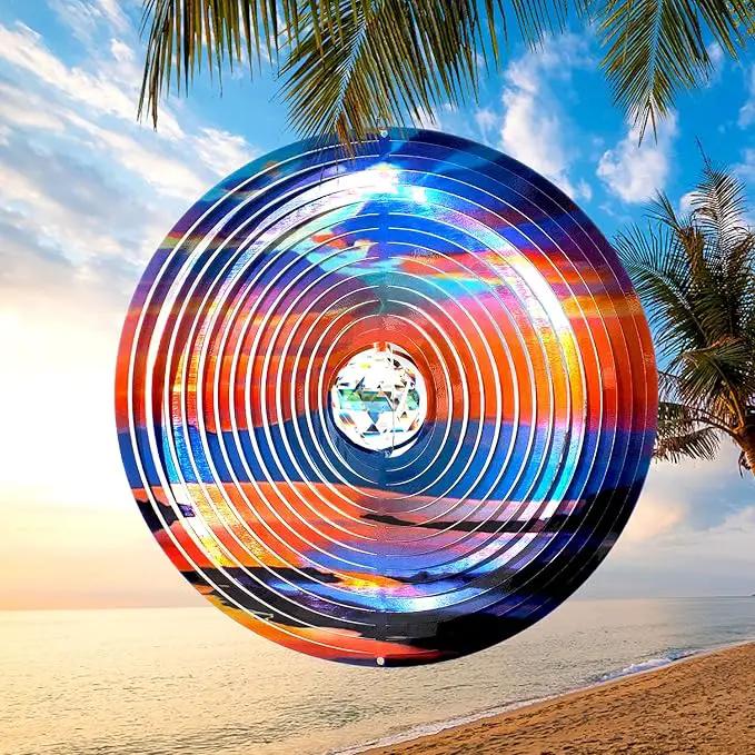 FONMY Mandala Wind Spinner w/Crystal Ball-Rosy Down 3D Stainless Steel Hanging Spinners Worth Gift Christmas Decoration Indoor/Outdoor Garden Décor Kinetic Yard Art 12 Inches Wind Sculpture by GreenHaven Gardens