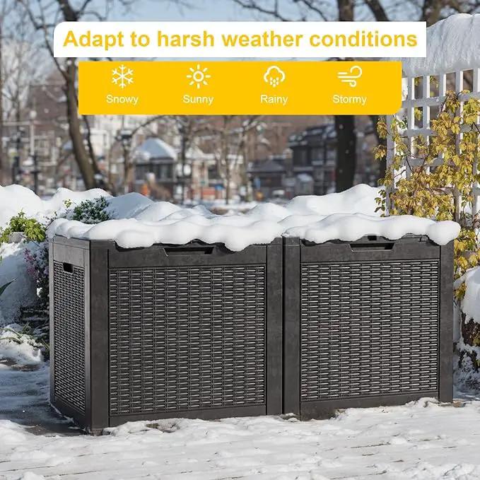 30 Gallon Wicker Pattern Resin Deck Box, Lockable Patio Outdoor Storage Box for Furniture, Garden Tools and Tools Storage, Waterproof Outside Storage Box - Black Rattan by GreenHaven Gardens