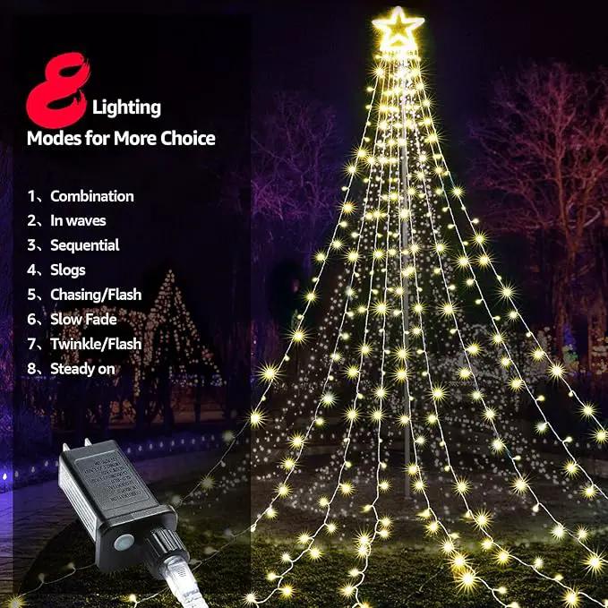 BlcTec Outdoor Christmas Decorations, 317 LED Christmas Lights with 9 Strands 11.9ft Waterfall Christmas Tree Lights, 8 Modes, Waterproof, Topper Star & Timer for Yard Patio Xmas Décor, Warm White by GreenHaven Gardens