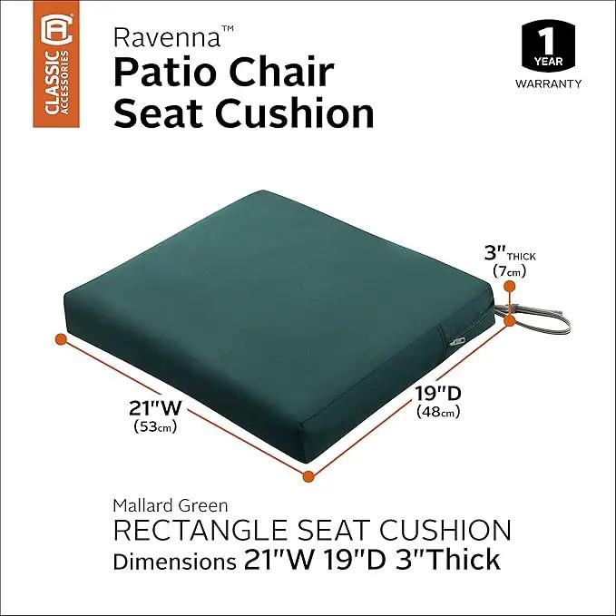 Classic Accessories Ravenna Water-Resistant 21 x 19 x 3 Inch Patio Seat Cushion, Mallard Green, Chair Seat Cushion by GreenHaven Gardens