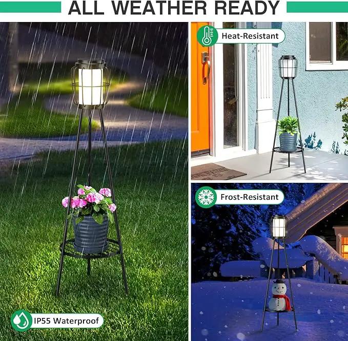 2 Pack Solar Lights Outdoor with Plant Stands, Solar Floor Lamp, Solar Powered Street Lights Metal Tripod Deck Lights, Patio Decor for Garden Yard Pathway Driveway Porch by GreenHaven Gardens