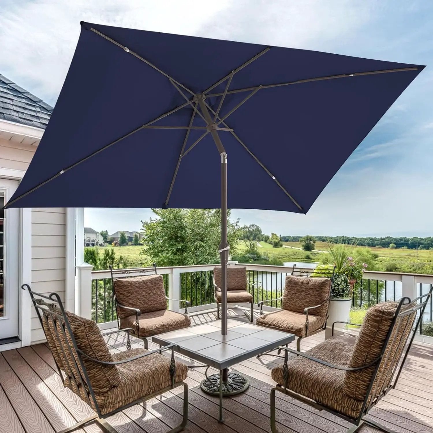 JEAREY 6.5x10 ft Rectangular Patio Umbrellas Outdoor Market Umbrella with Push Button Tilt and Crank, Rectangle Table Umbrellas 6 Sturdy Ribs UV Protection for Pool Garden Backyard Deck, Dark Navy by GreenHaven Gardens