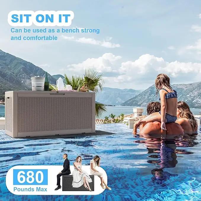 102 Gallon Outdoor Storage Box Waterproof, UV Resistant Resin Deck Box with Hydraulic Rod, Lockable Design and Enhanced Durability for Patio, Garden, and Poolside Use by GreenHaven Gardens