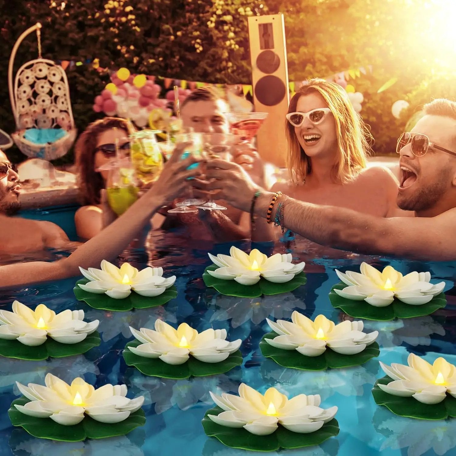 12 PCS Waterproof Floating Lotus Light - 6'' Floating Flower Light Battery Operated Water Activated Warm White Pool Flower Lamp Wedding Anniversary Garden Decoration(6 Inch, White) by GreenHaven Gardens