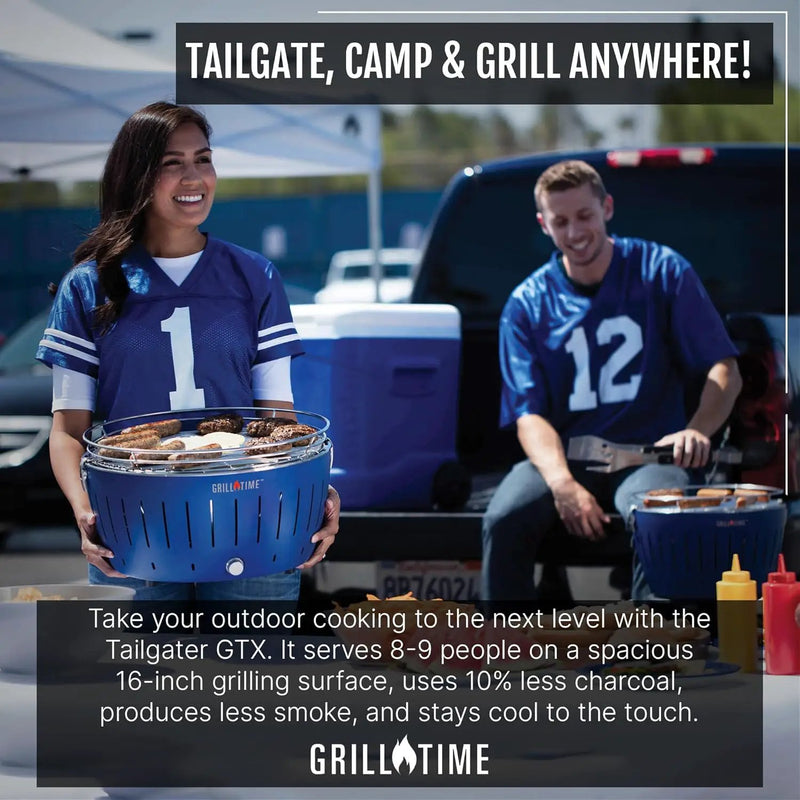 GrillTime Tailgater GTX Portable Charcoal Grill 16 Inch - Smokeless Tabletop Grill for Camping, Tailgate Parties, Beach BBQ, Travel Grey by GreenHaven Gardens
