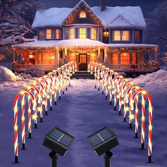 2 Set 24 Pack Upgraded Solar Christmas Candy Cane Lights, 18.6 Inch 144LED Outdoor Pathway Stake Lights with 8 Modes, Solar Candy Cane Lights for Decor Lighting Walkway Yard Garden Xmas Decorations by GreenHaven Gardens