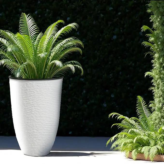 WORTH Garden 2-Pack 21" H. White Tall Planters with Inside Pots - 14'' Dia Plastic Large Round Plant Tree Pots - Decorative Imitation Stone Finish for Indoor Outdoor Front Porch Container Patio by GreenHaven Gardens