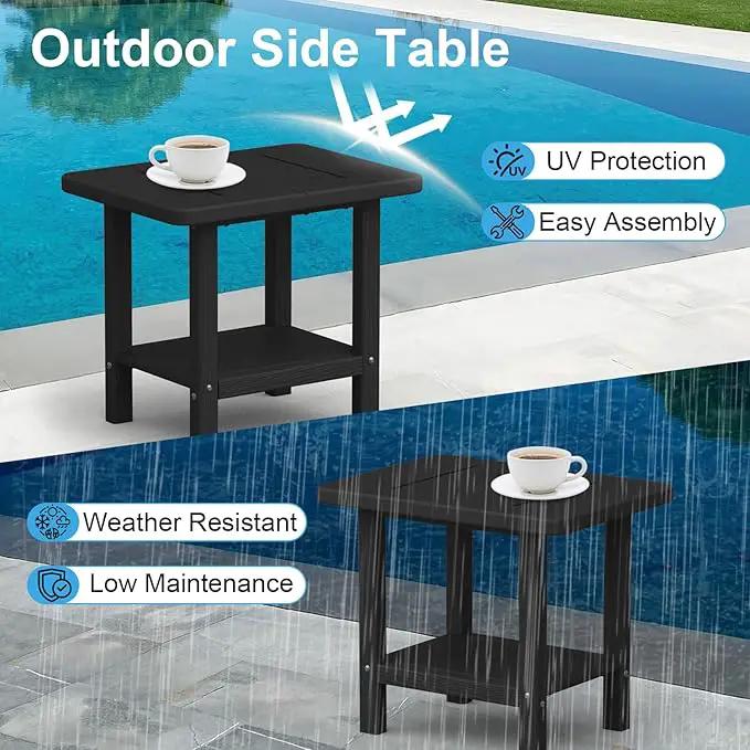 Outdoor Side Table - 2-Tier Storage All Weather Outdoor End Table for Patio - HDPE Morden Easy Maintenance Adirondack Side Table for Pool Porch Balcony Garden Lawn Backyard Outside Indoor by GreenHaven Gardens