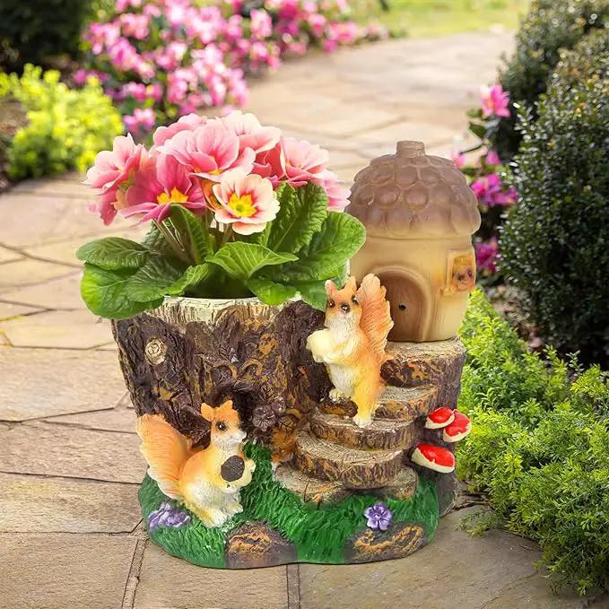 Solar Garden Statue Squirrel Decor,Flower Pots Planters Pots for Succulent,Outdoor Garden Sculpture for Patio Balcony Yard Lawn Decor,Unique Gift for Dad Mom Grandma by GreenHaven Gardens