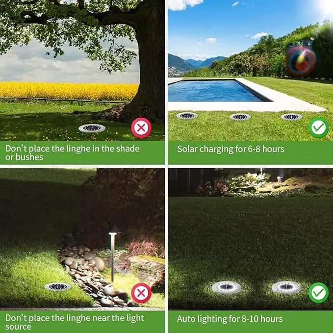 NFESOLAR Solar Lights Outdoor with 16 LEDs, Bright Solar Ground Lights Outdoor Waterproof Solar Disk Lights for Pathway Garden Yard Lawn Walkway Driveway (Warm White 8pack) by GreenHaven Gardens