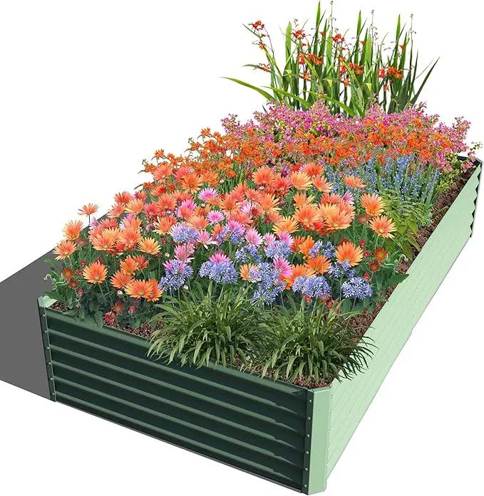 Domi Raised Garden Beds Outdoor, 8x4x1.5Ft Thickening Tall Metal Rectangular Deep Root Box Planter for Vegetables, Flowers, Herbs, and Succulents 1.5" Deep w/ 342 Gallon Capacity - Green by GreenHaven Gardens