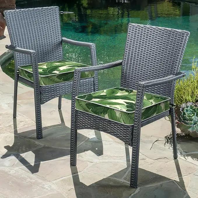 LVTXIII Patio Chair Cushions 19"x19"x3", Water-Repellent Outdoor Seat Cushions for Patio Furniture, Square Chair Pads with Ties for Home Garden Decoration, Set of 2, Swaying Palms Green by GreenHaven Gardens