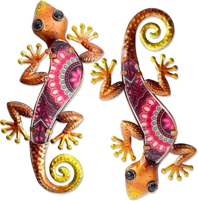 HONGLAND Metal Outdoor Wall Decor 2Pcs Gecko Wall Decoration Lizard Metal Hanging Wall Art Glass Sculpture for Garden Yard Patio Fence (Red)… by GreenHaven Gardens