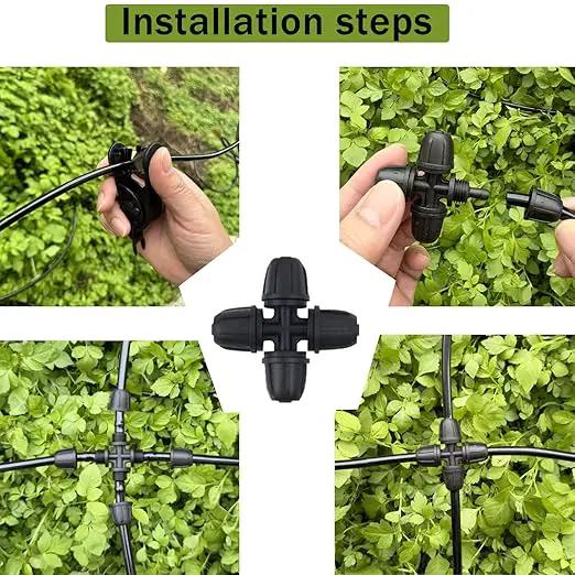 Drip Irrigation Fittings for 1/4 inch Tubing (0.16" ID x 0.28" OD), 20 Pcs Anti-Drop Locked Barbed Reducing 4-Way Coupling for Drip Line Connectors by GreenHaven Gardens