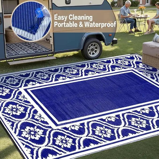 Plastic Outdoor Rug 6'x9' Waterproof Camping Carpet Outside Area Rug Reversible Light Blue Rugs for RV Deck Entryance Porch Picnic Balcony Beach by GreenHaven Gardens