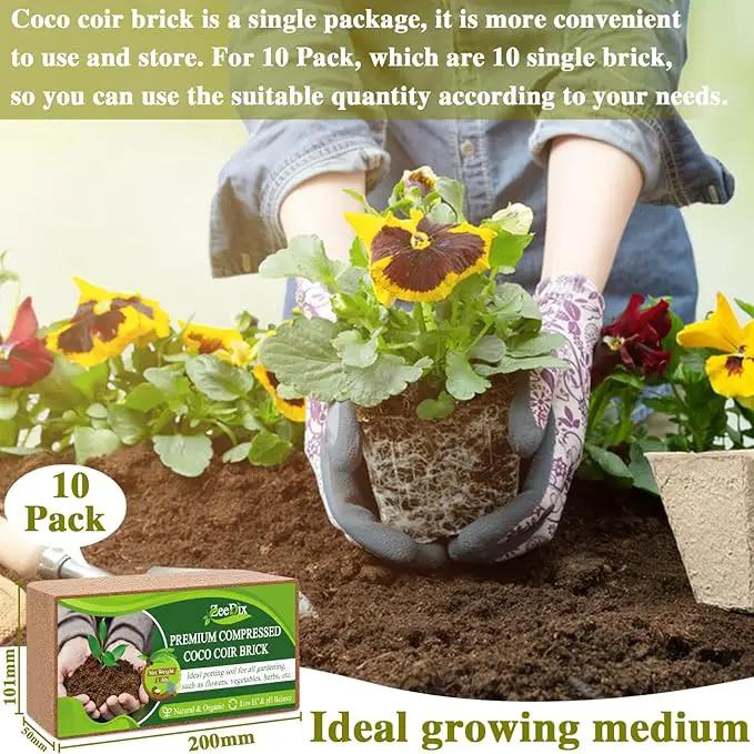 ZeeDix 10 Pack Premium Coco Coir Brick, Organic Compressed Coconut Coir Bricks Seed Starter Potting Soil for Plants, Coconut Fiber Substrate with Low EC & pH Balance for Gardening Flower Herbs by GreenHaven Gardens