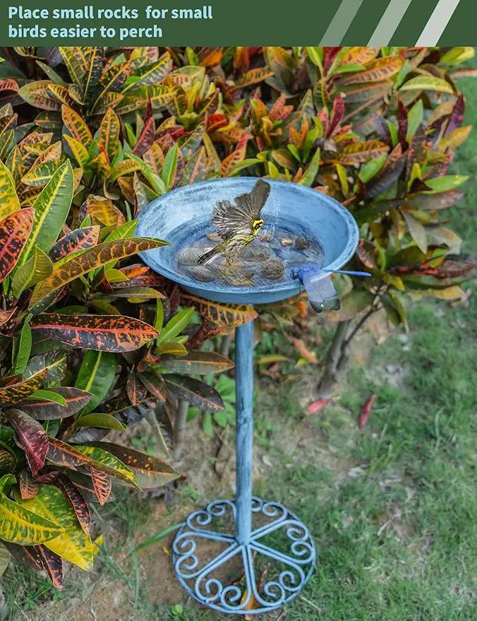 Bird Baths for Outdoors 25.5 Inch Height Outdoor Garden Bird Feeder Metal Birdbath with Dragonfly for Garden Yard and Lawn Decoration,Blue by GreenHaven Gardens