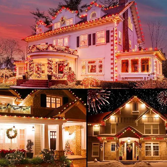 Brightown C9 LED Christmas String Lights, 66ft 100 LED Waterproof Strawberry String Lights, Plug-in Extendable Green Wire Lights String for Outdoor Outside Patio Party Decoration, Red and Warm White by GreenHaven Gardens