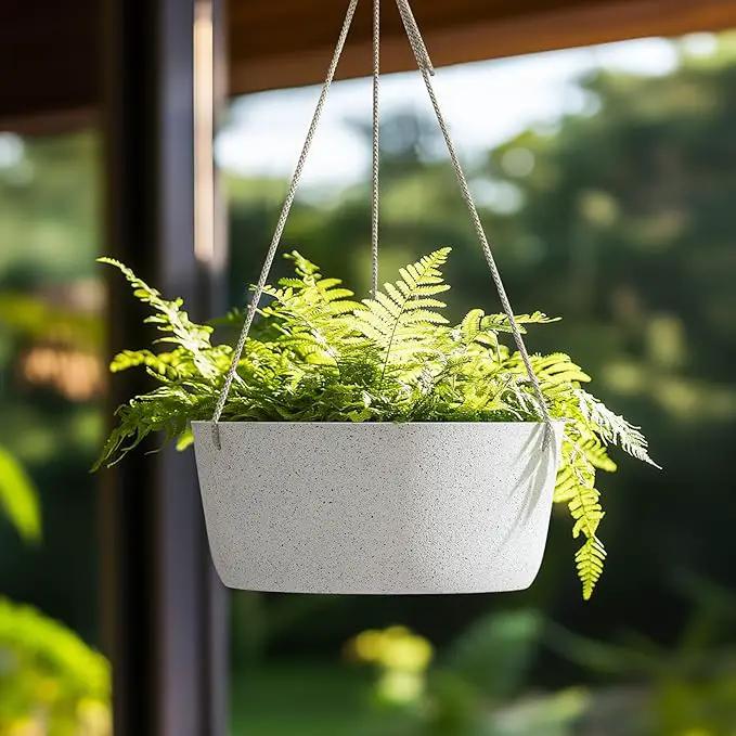 La Jolie Maison Large Hanging Planters - 12 Inch Outdoor Flower Pots, Hanging White Planters Set of 2 by GreenHaven Gardens